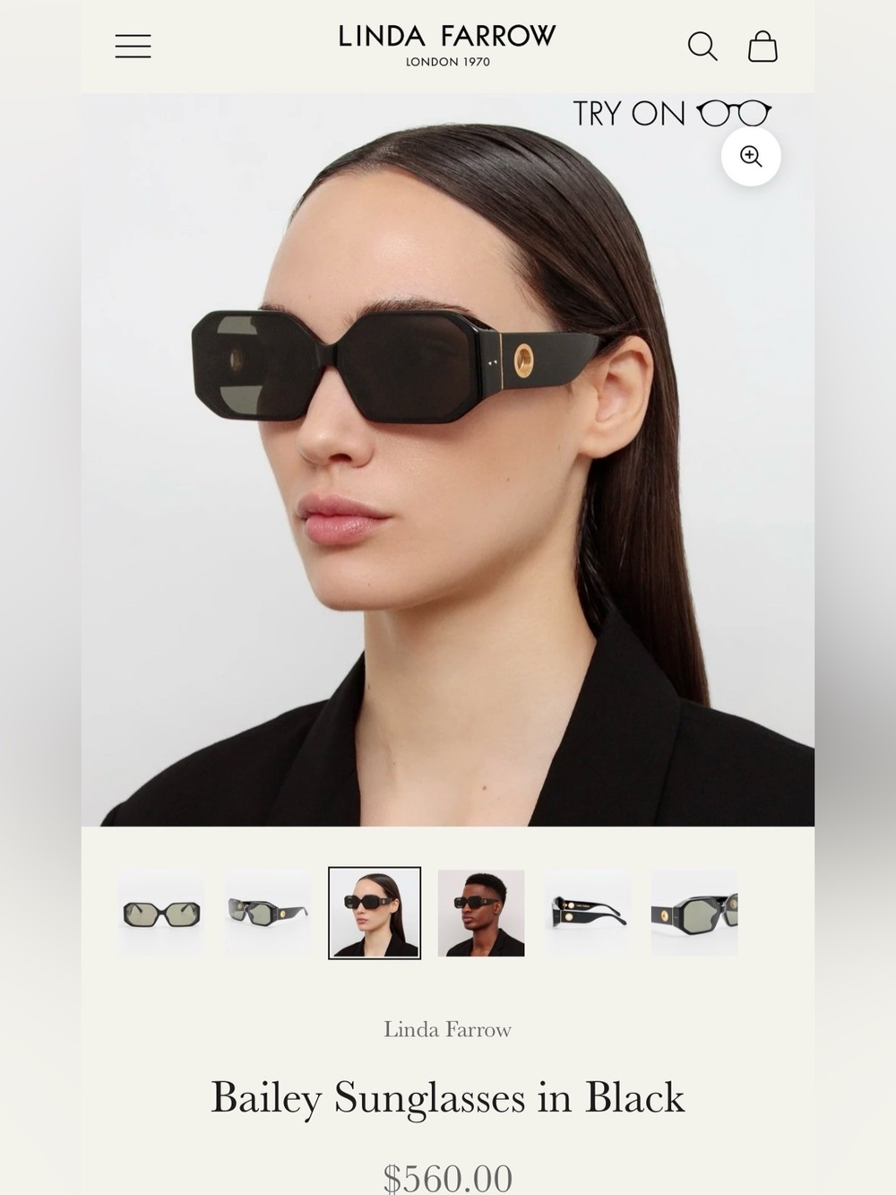 Linda Farrow Bailey Sunglasses in Black